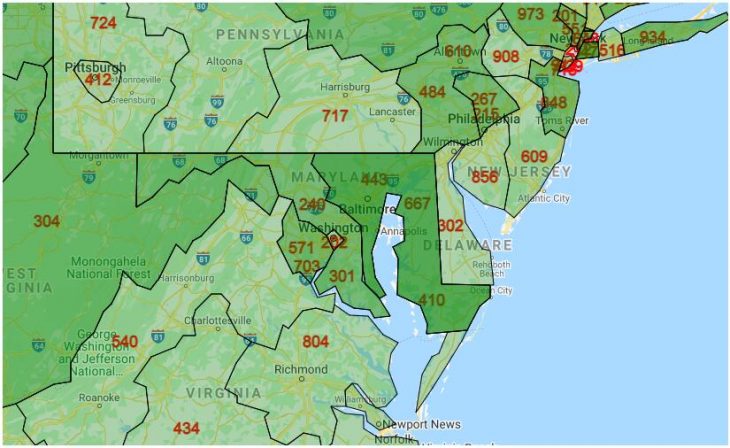 Area Code Map of Maryland
