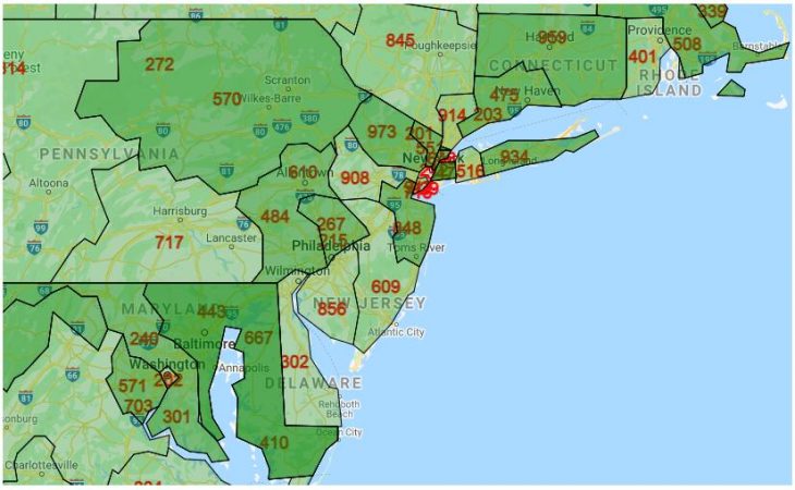 Area Code Map of New Jersey