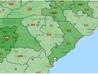 Area Code Map of South Carolina
