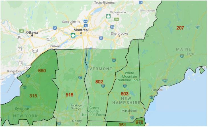 Area Code Map of Vermont